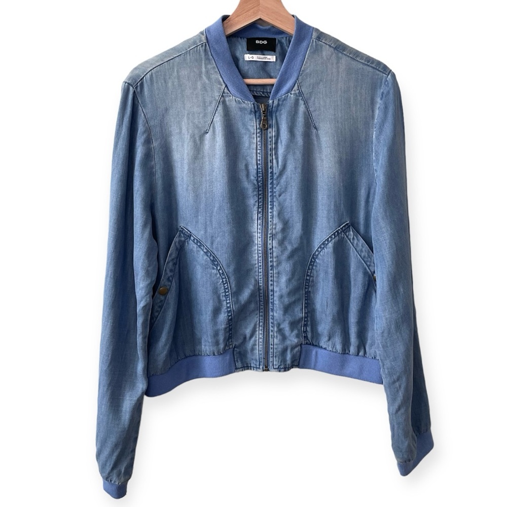 Urban Outfitters Light Blue Denim Bomber Jacket
